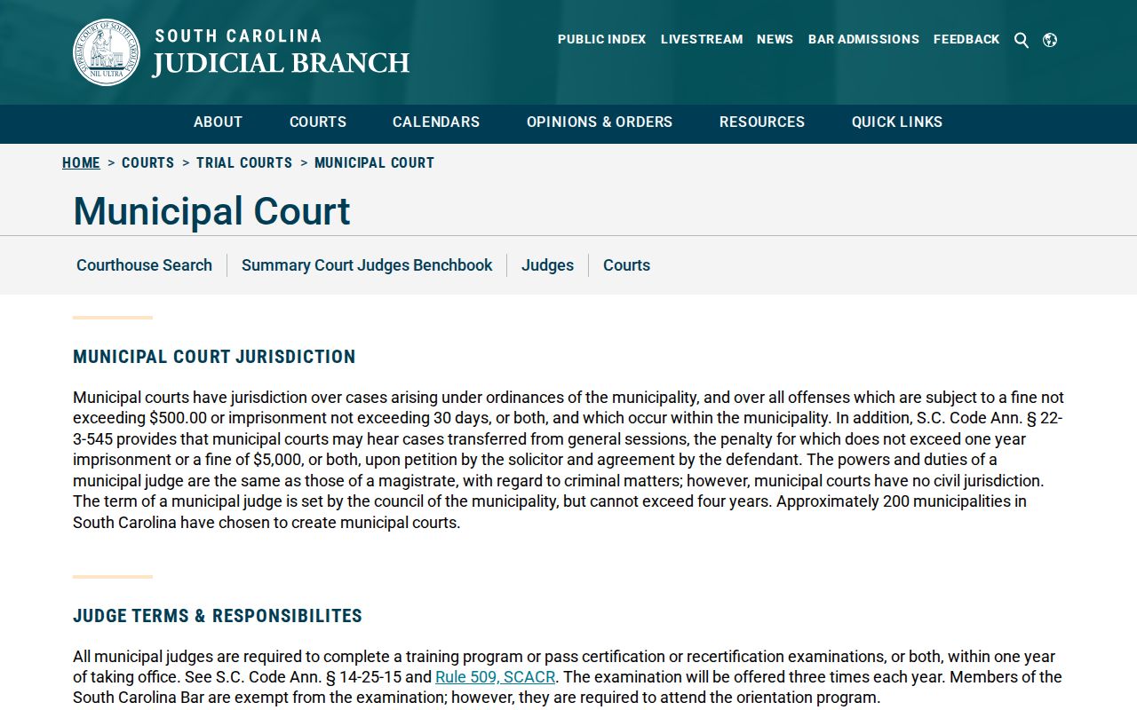 Ridge Spring criminal history municipal court information