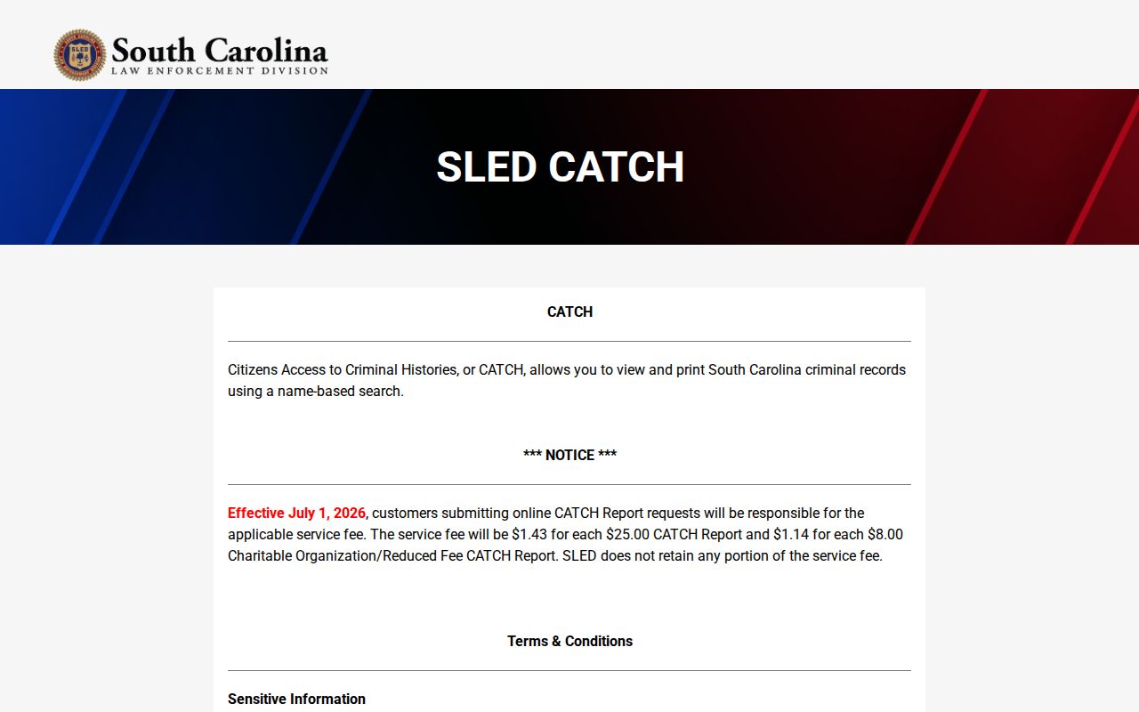 Saluda County criminal history SLED CATCH background check terms