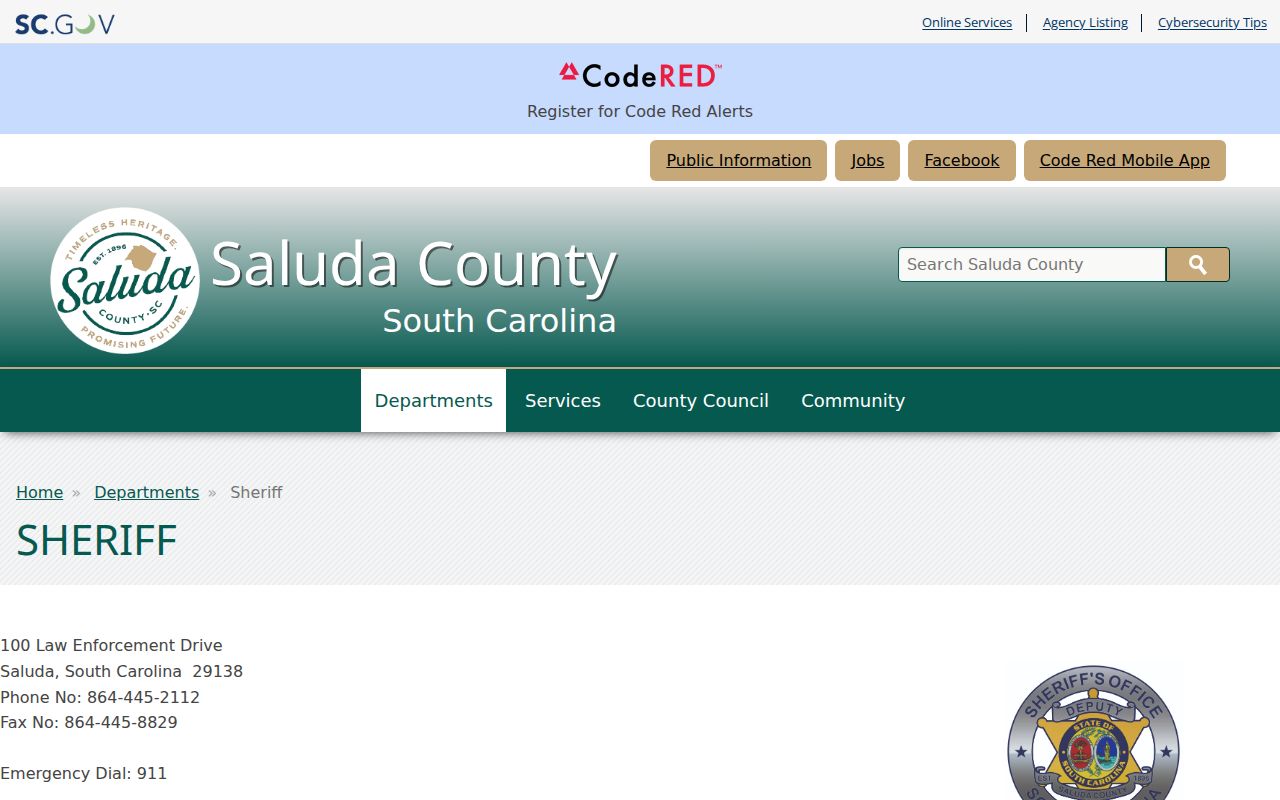 Saluda County criminal arrest and sheriff records contact