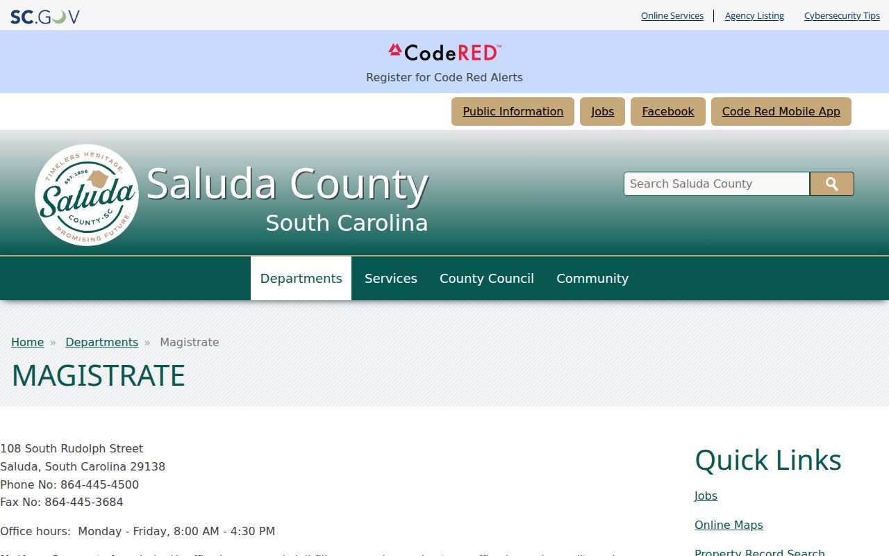 Saluda County criminal record summary court contact page
