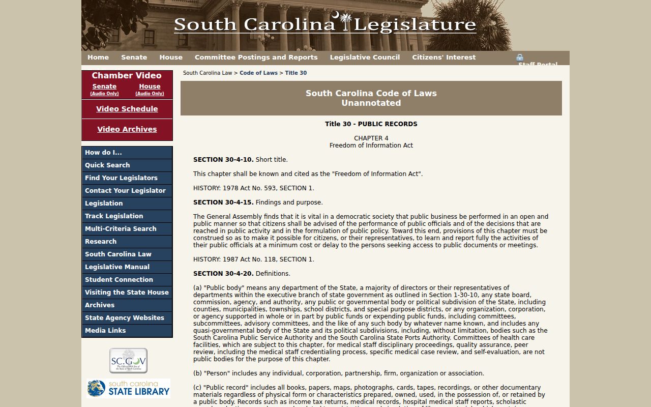 Ward criminal history South Carolina public access law